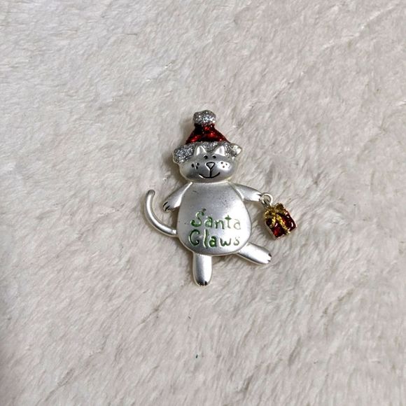 Vintage Santa Claws Christmas Cat Brooche - Picture 4 of 8